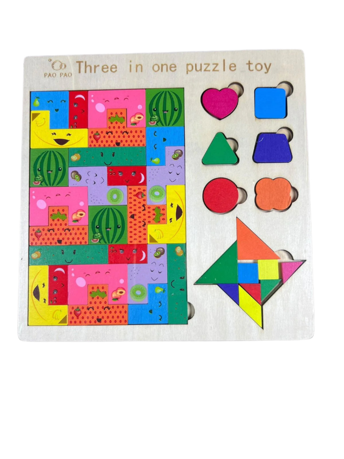 1 piece | Kids wooden 3 in 1 puzzle toy - Mix