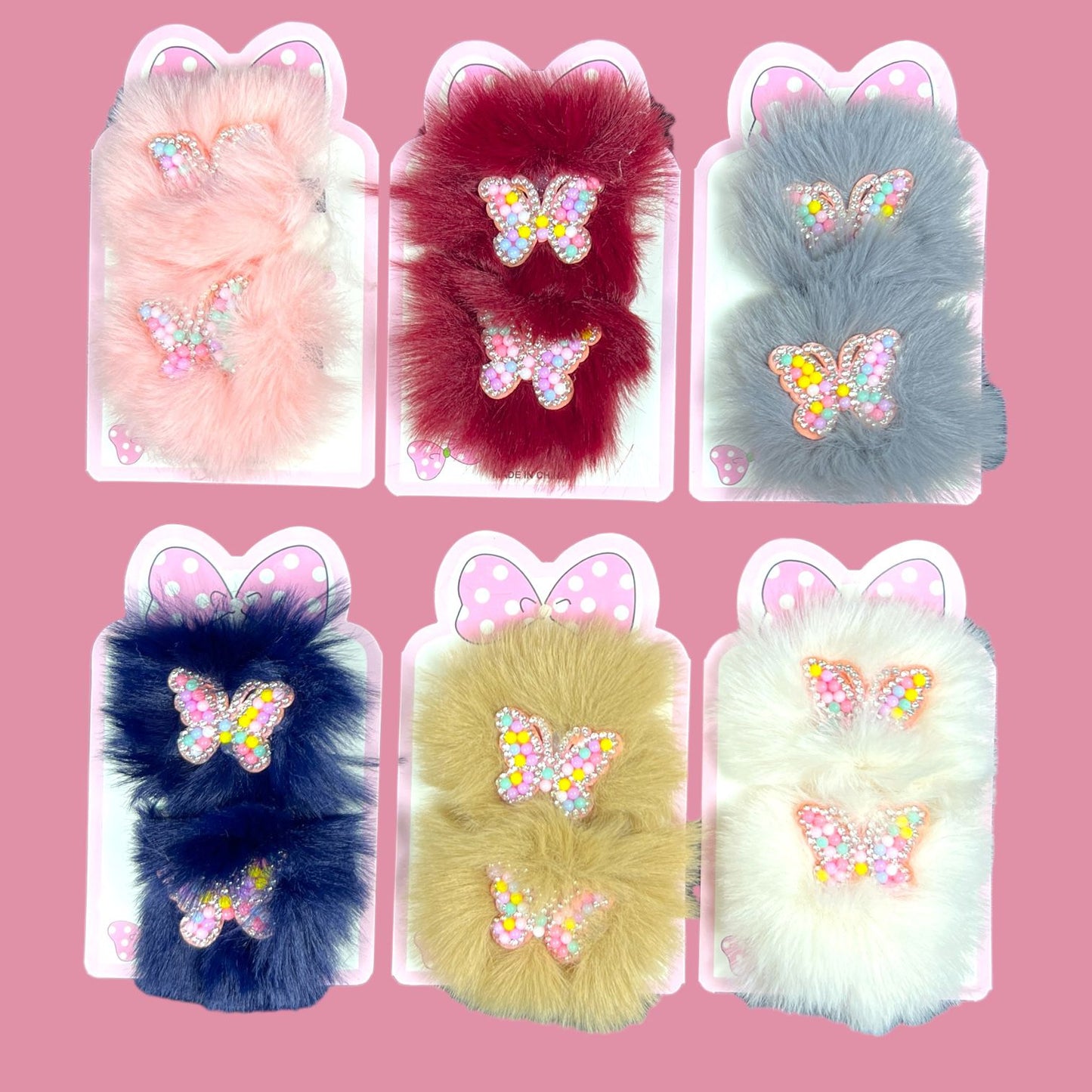 6 cards | Beautiful butterfly fur clips for girls
