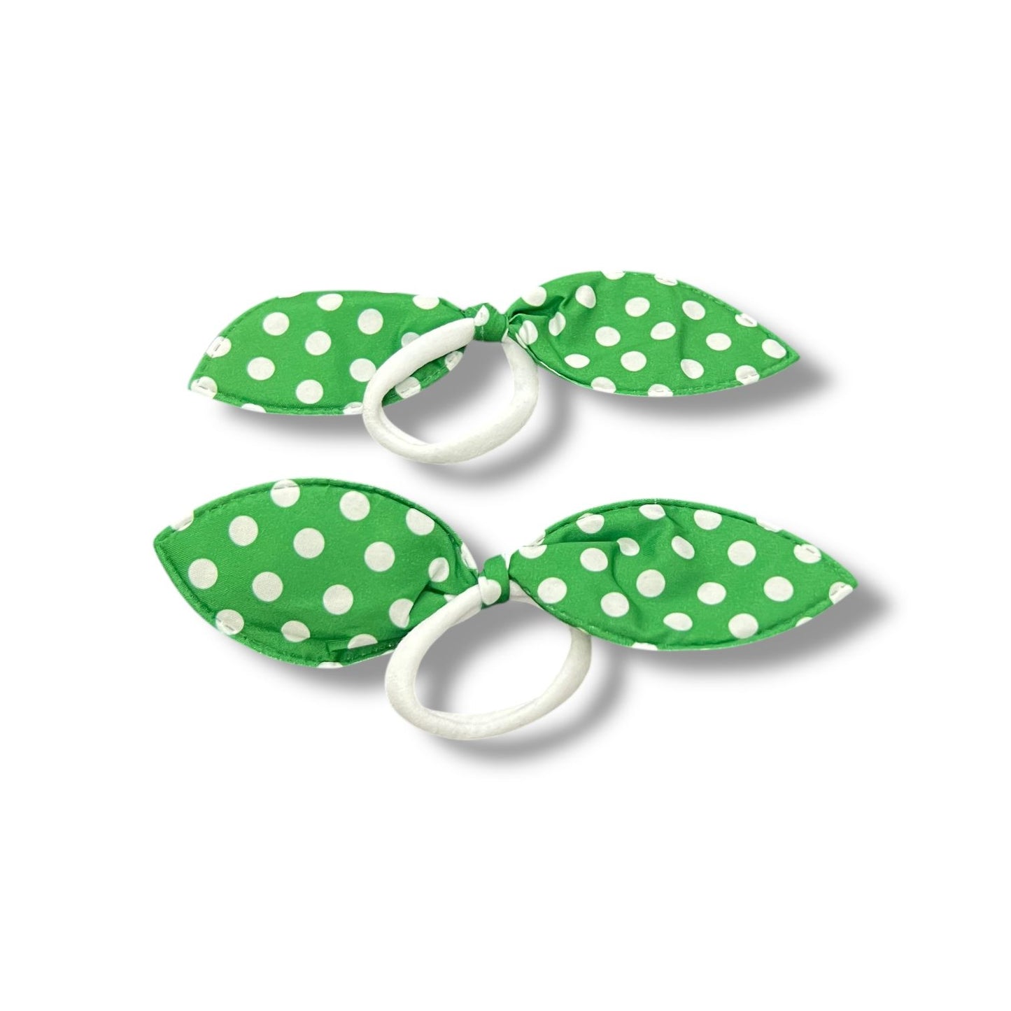 Green Polka Dot Bunny Ear Hair Ties – Set of 2