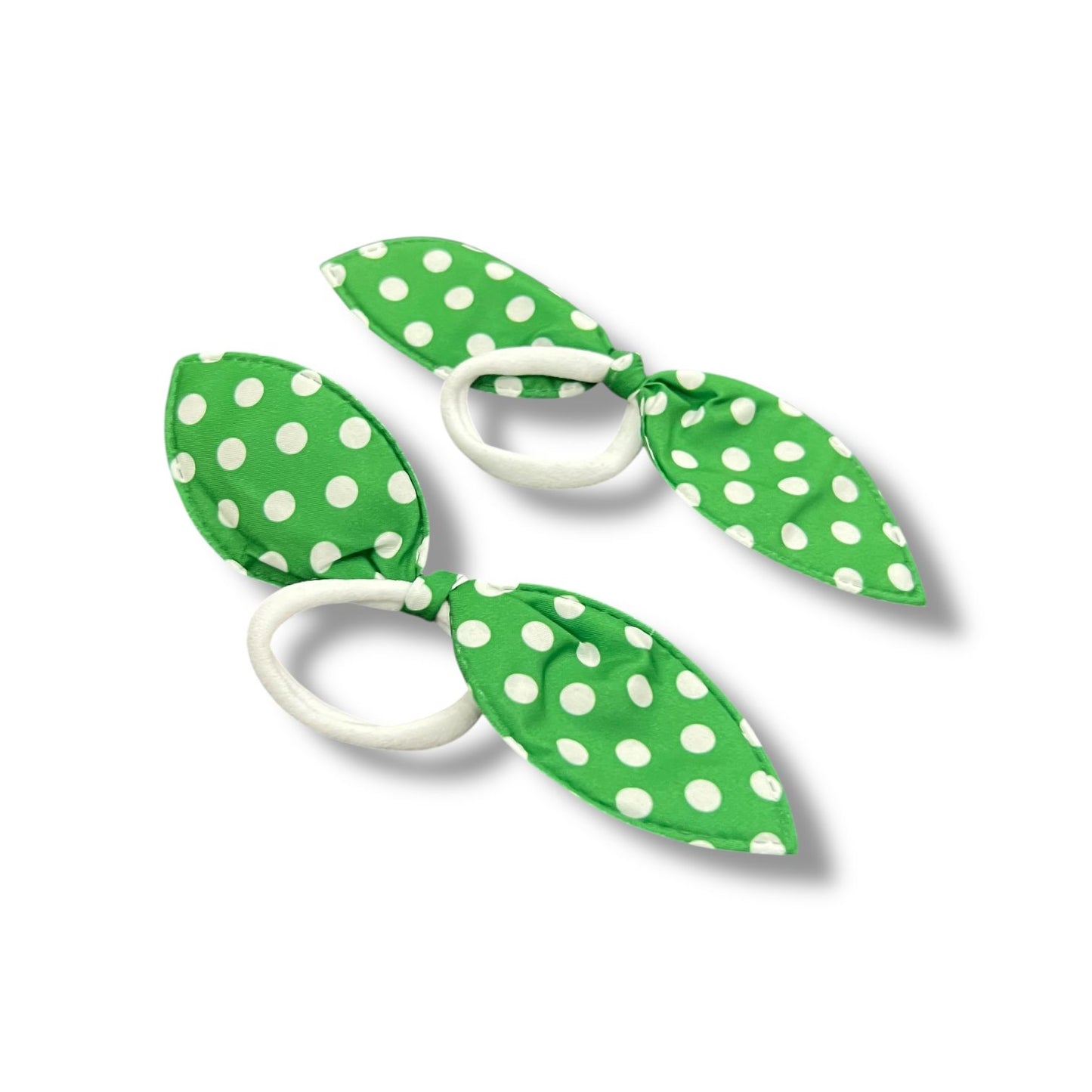 Green Polka Dot Bunny Ear Hair Ties – Set of 2