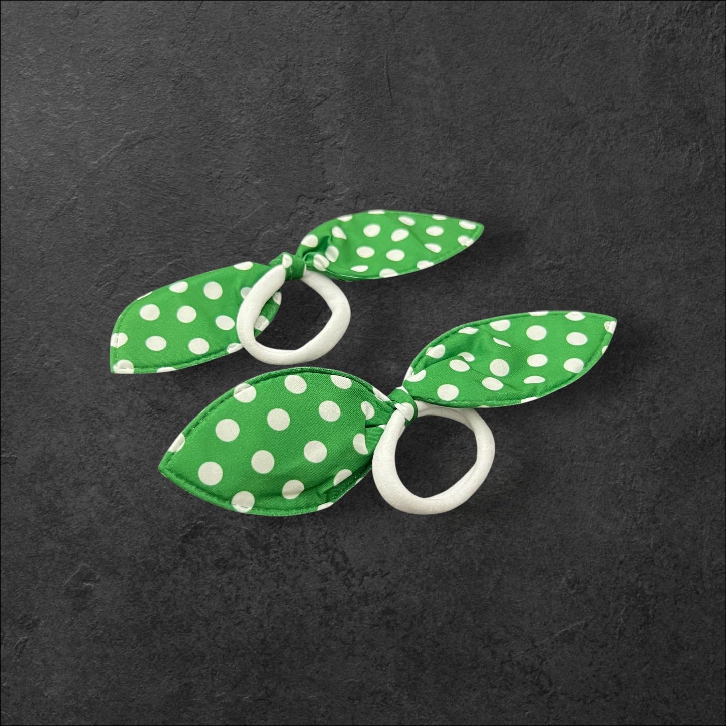 Green Polka Dot Bunny Ear Hair Ties – Set of 2