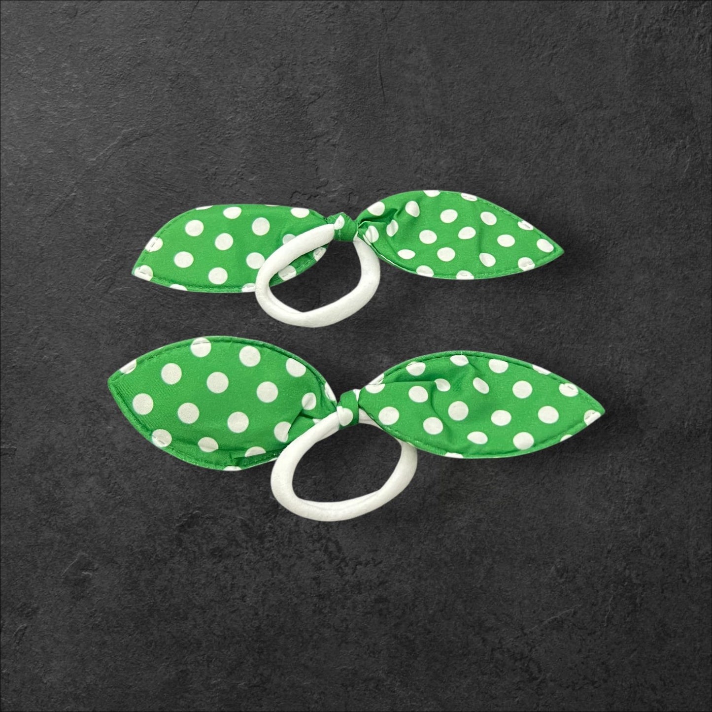 Green Polka Dot Bunny Ear Hair Ties – Set of 2