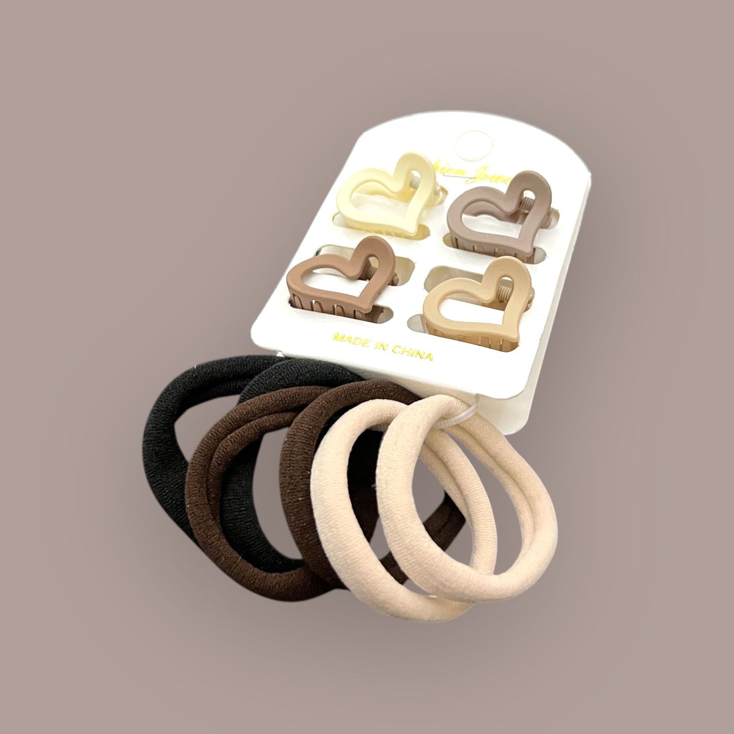 Matte Heart Hair Claws & Soft Ponytail Bands Set