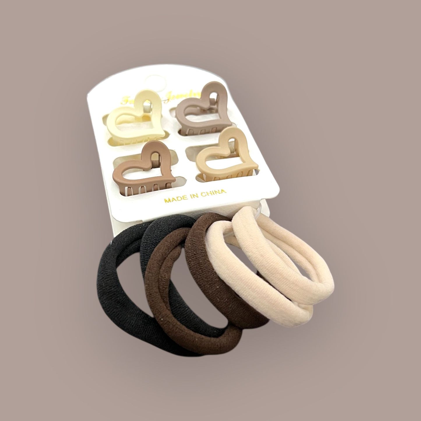 Matte Heart Hair Claws & Soft Ponytail Bands Set