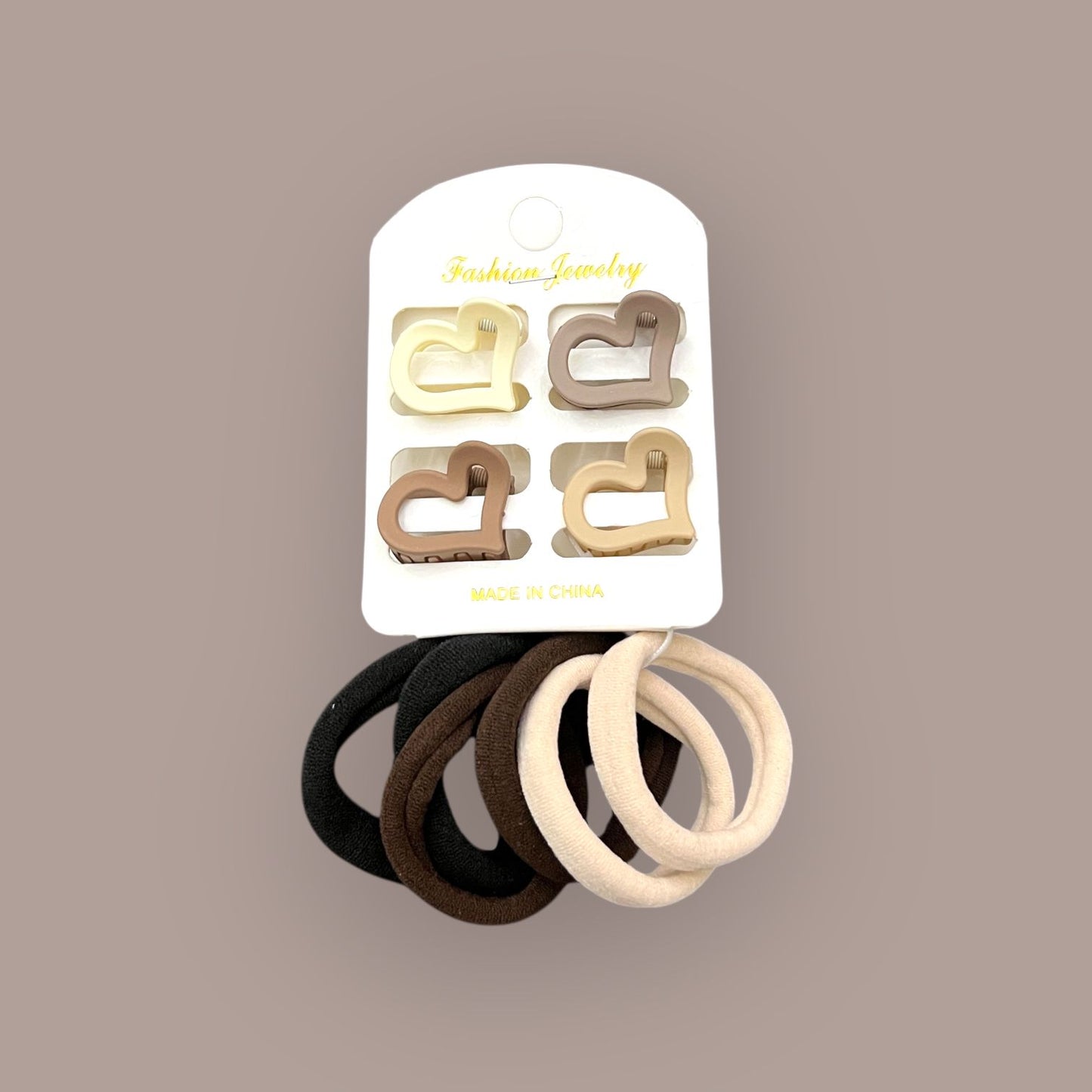 Matte Heart Hair Claws & Soft Ponytail Bands Set