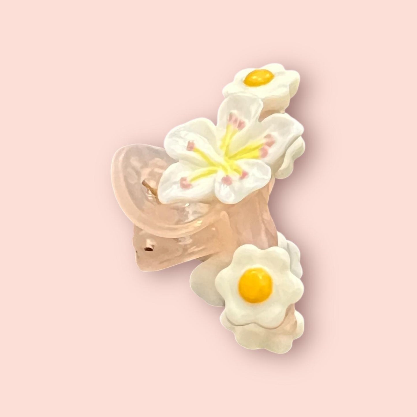 Premium Floral Hair Claw Clip – Soft Pink with Daisy Design