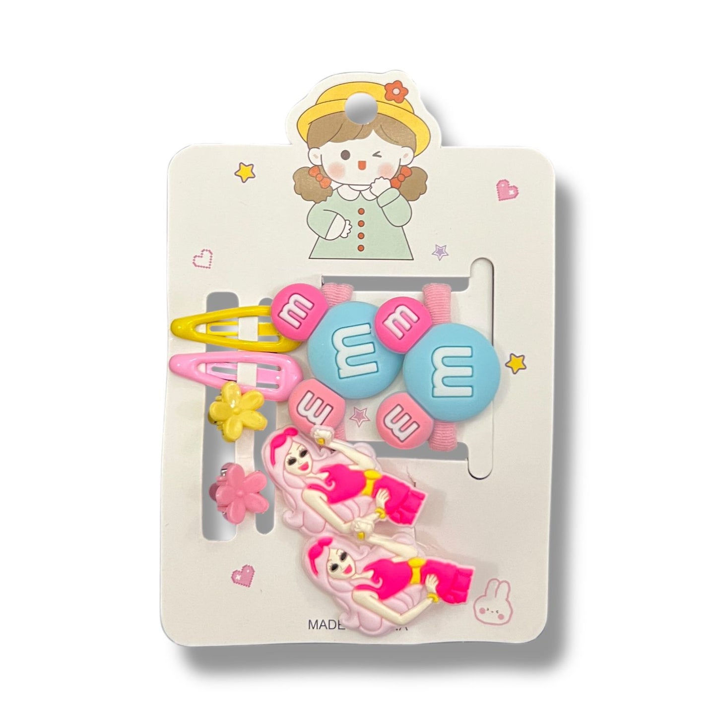 Cartoon Hair Accessories Set for Girls – M&M Style Clips & Bands