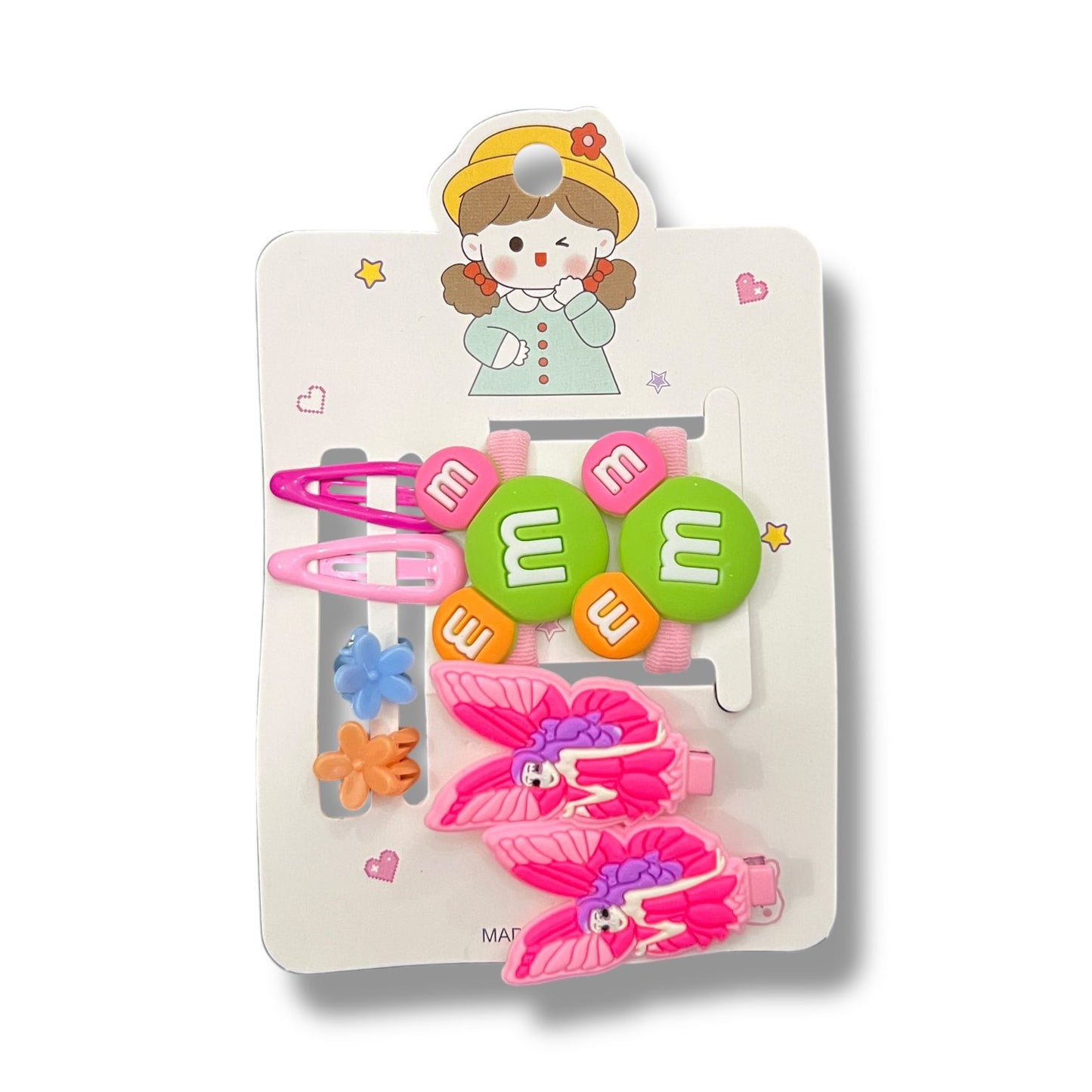 Cartoon Hair Accessories Set for Girls – M&M Style Clips & Bands
