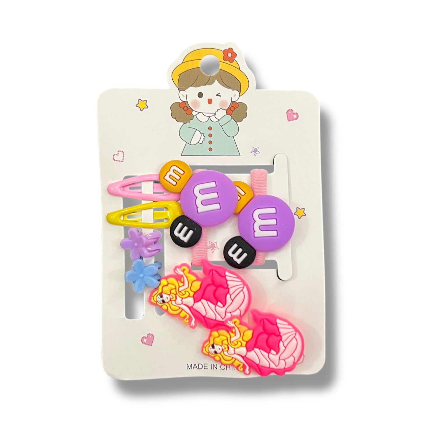 Cartoon Hair Accessories Set for Girls – M&M Style Clips & Bands