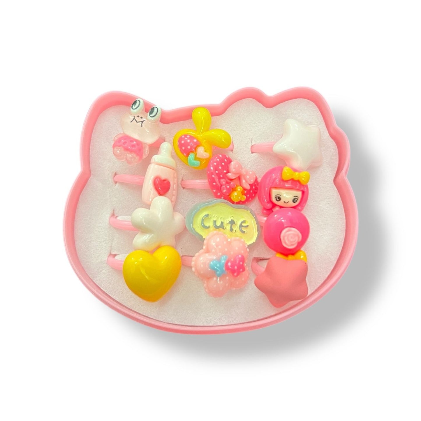 Cute Baby Girl Rings Set – 12pcs Cartoon & Floral Designs