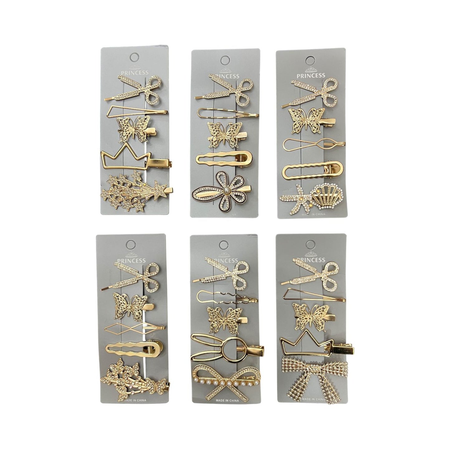 Princess Design Gold Hair Clips Set of 5 Clips for Women & Girls