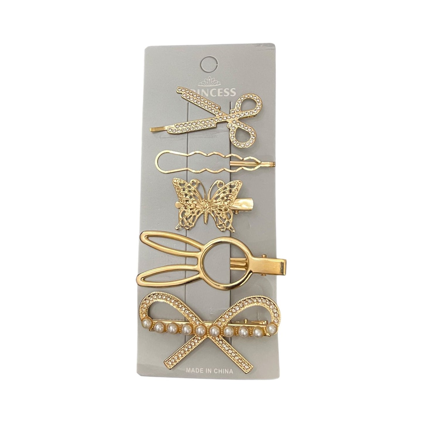Princess Design Gold Hair Clips Set of 5 Clips for Women & Girls
