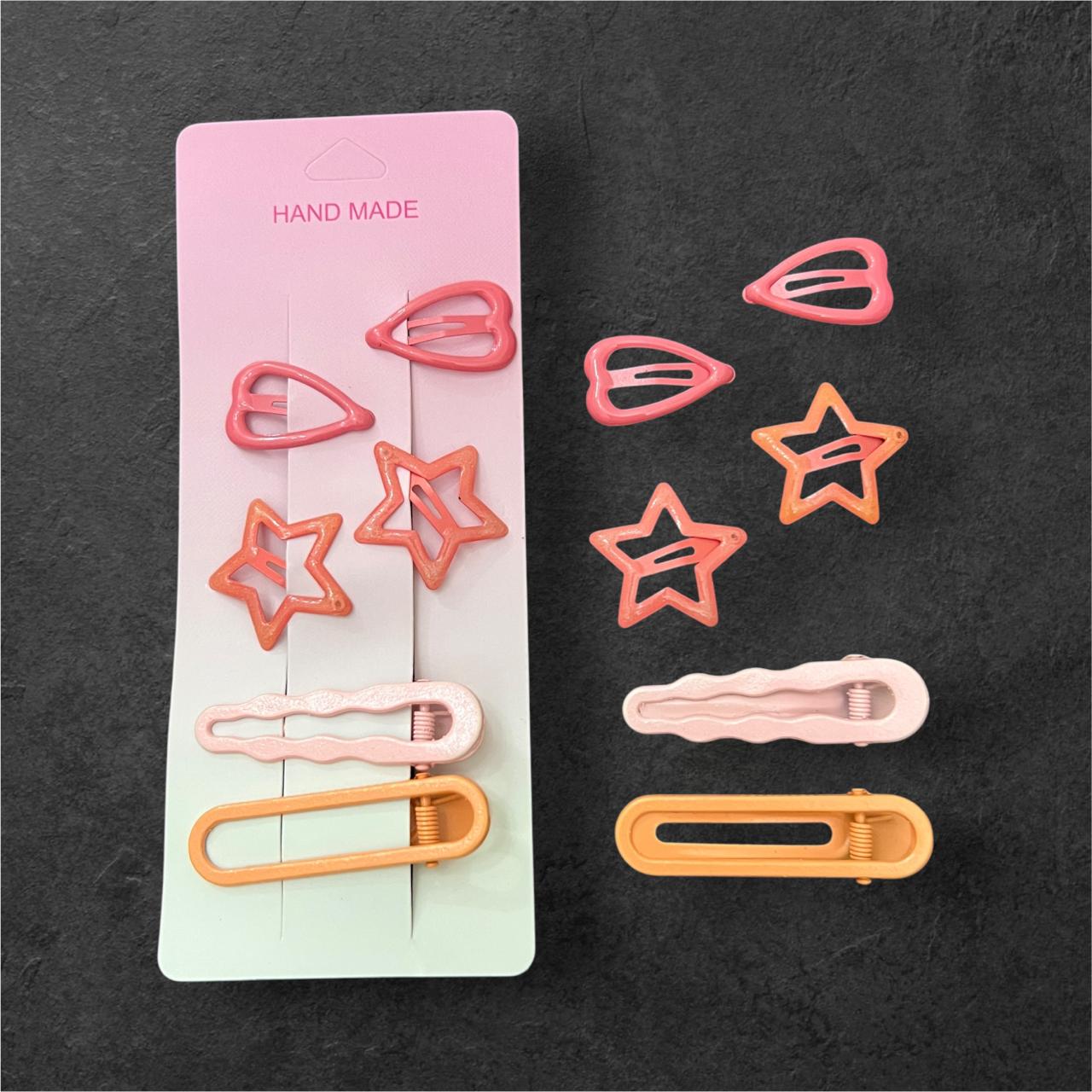 Girls 6-Piece Hair Clips Set – 2 Heart Tic Tac, 2 Star Tic Tac & 2 Hair Pins