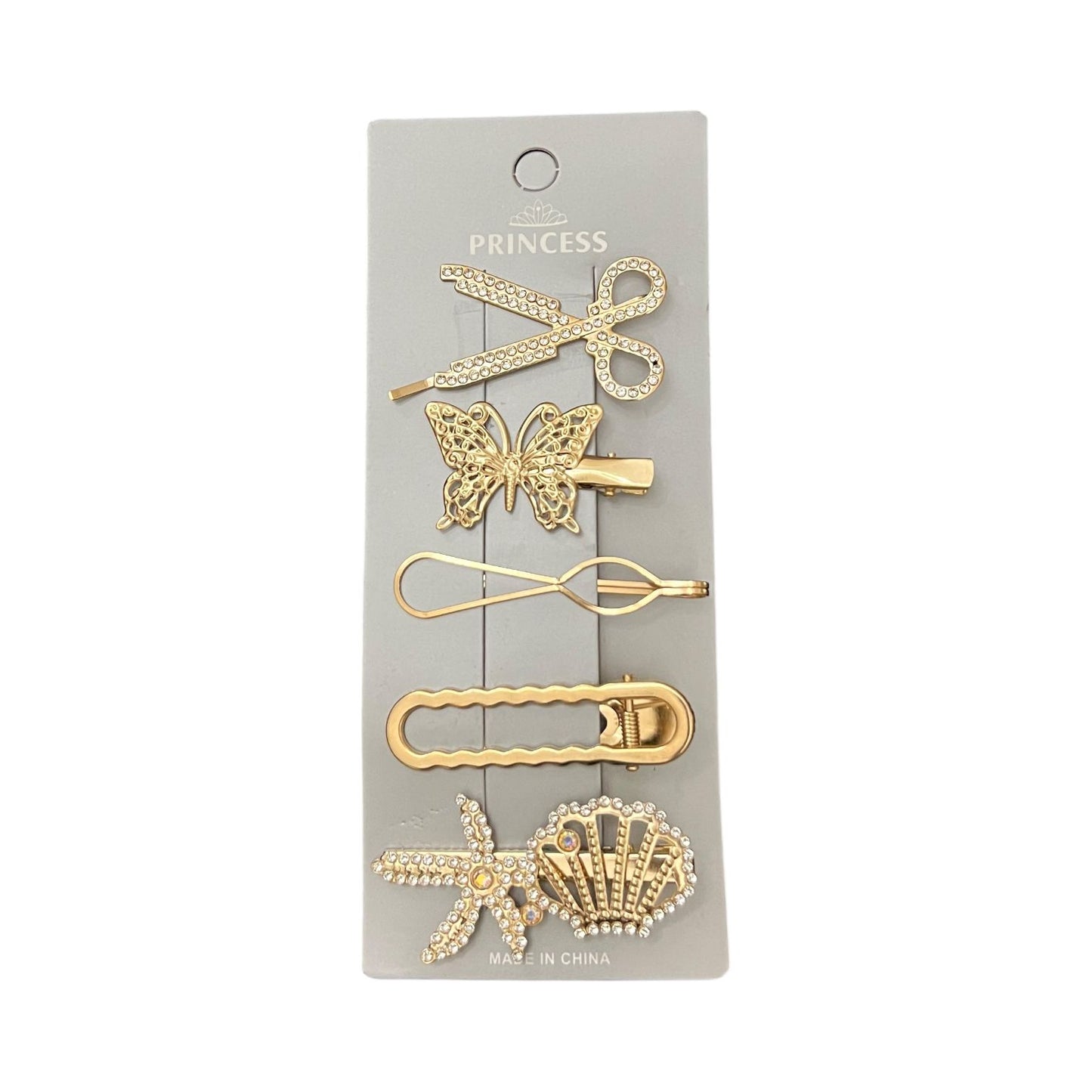 Princess Design Gold Hair Clips Set of 5 Clips for Women & Girls