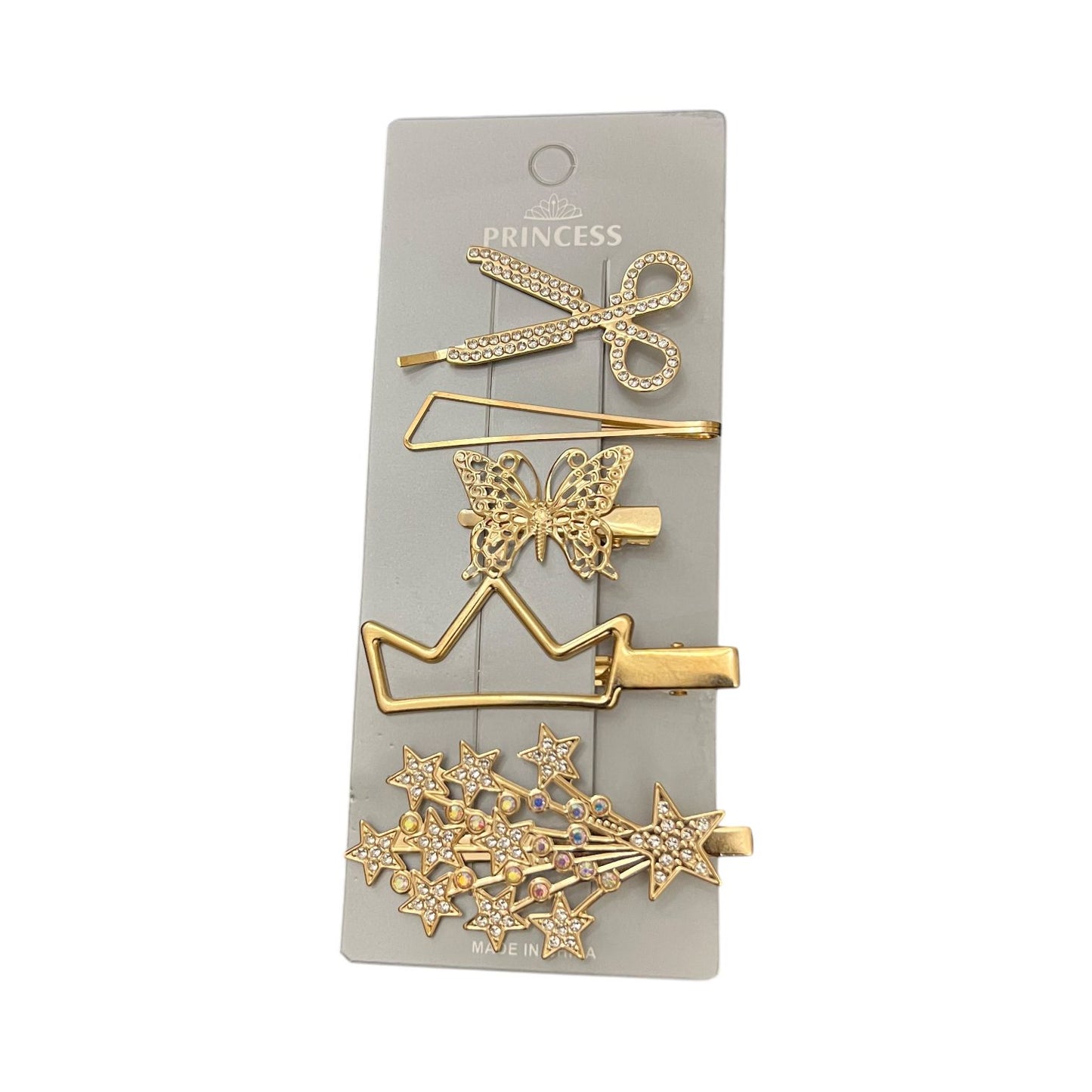 Princess Design Gold Hair Clips Set of 5 Clips for Women & Girls