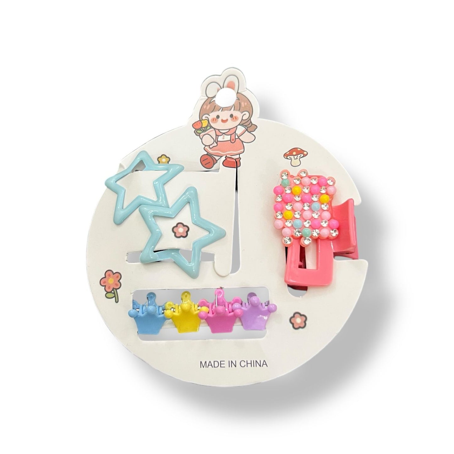 Cute Colorful Hair Clip Set for Girls – 2 Pc Star, 4 pcs small claws and 1 pc beautiful Claw