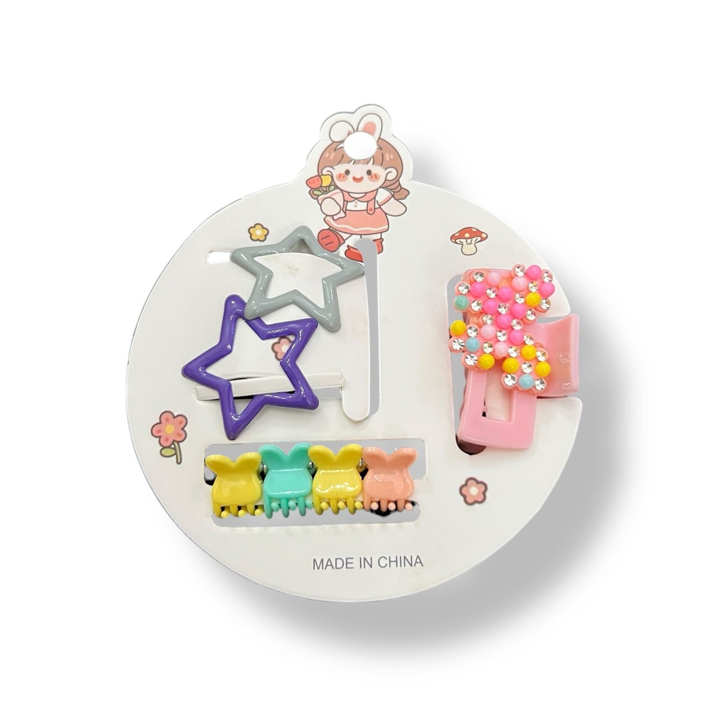 Cute Colorful Hair Clip Set for Girls – 2 Pc Star, 4 pcs small claws and 1 pc beautiful Claw