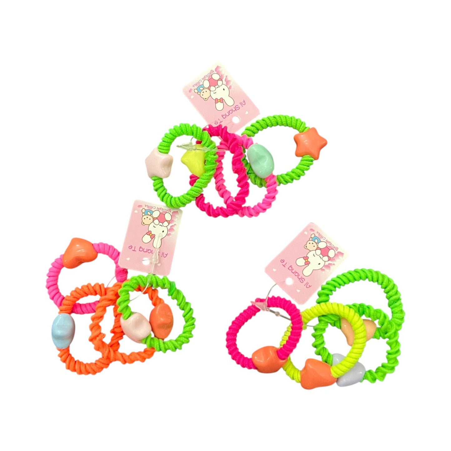 12 Pcs Neon Elastic Hair Ties for Kids with Beads