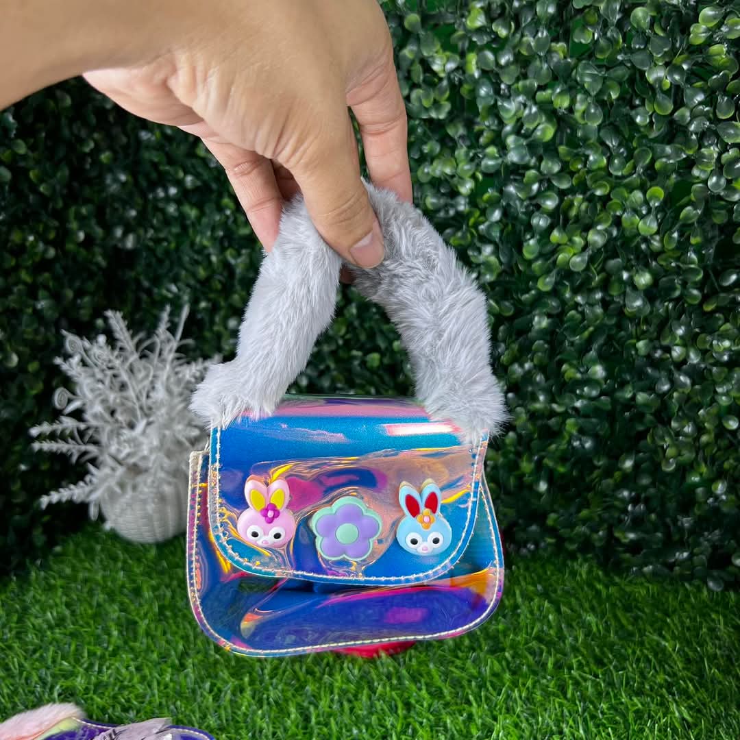 Beautiful bag with short fur handle and long strap for kids