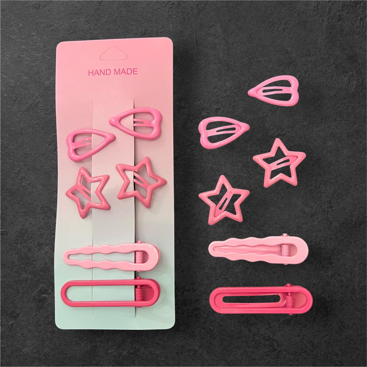 Girls 6-Piece Hair Clips Set – 2 Heart Tic Tac, 2 Star Tic Tac & 2 Hair Pins