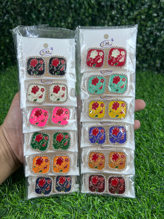 6 pairs | Truck art ear studs square shape