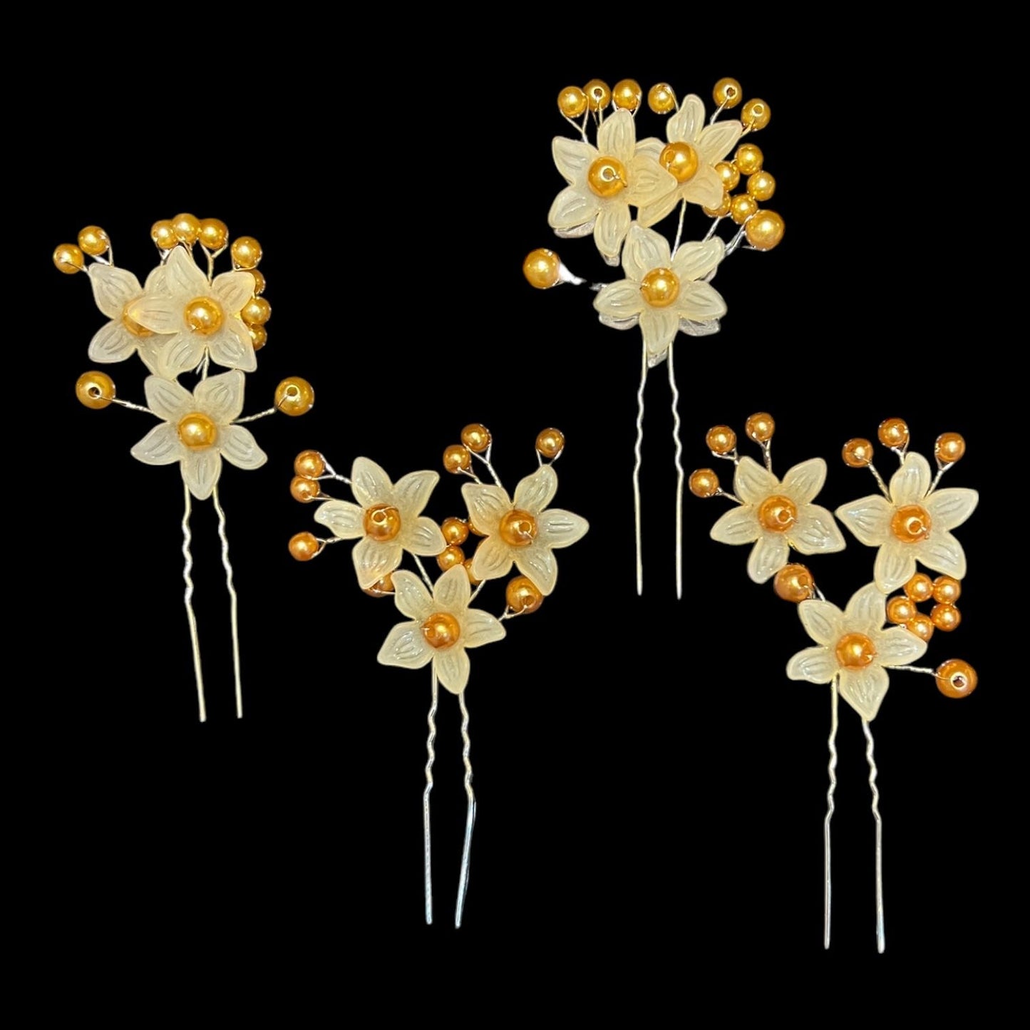 12 pieces | Crystal Imitated Flower Hair Pins Charm Handmade Bridal Hair Accessories