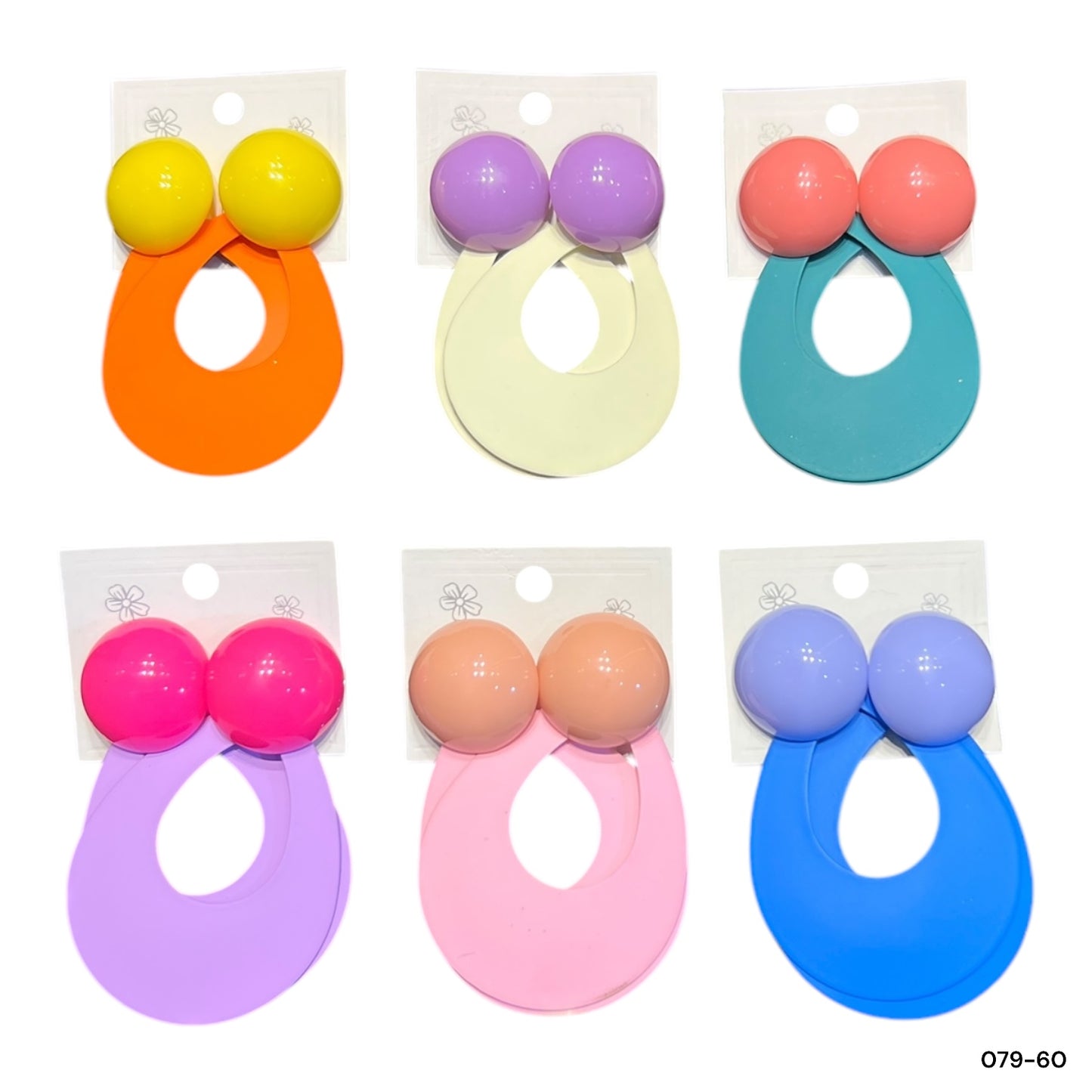 6 pairs | Trendy oval earrings matt color for girls