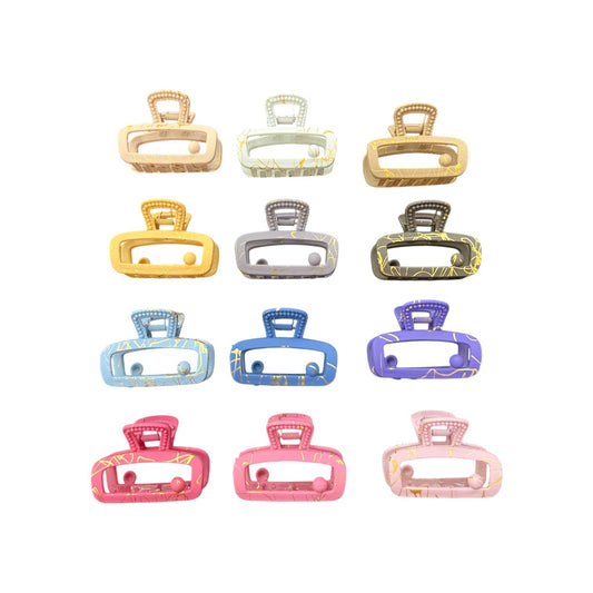 Matte Marble Rectangle Hair Claw Clip – 1pc Stylish Grip for Women