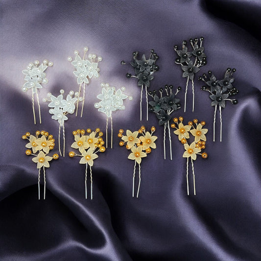 12 pieces | Crystal Imitated Flower Hair Pins Charm Handmade Bridal Hair Accessories