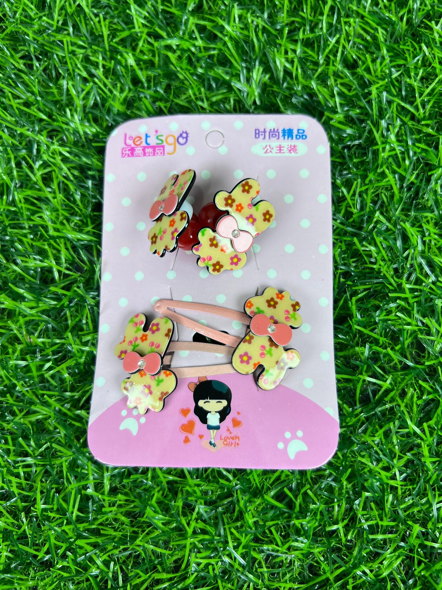 06 Cards | Floral metallic stylish 2 clips 2 ponies