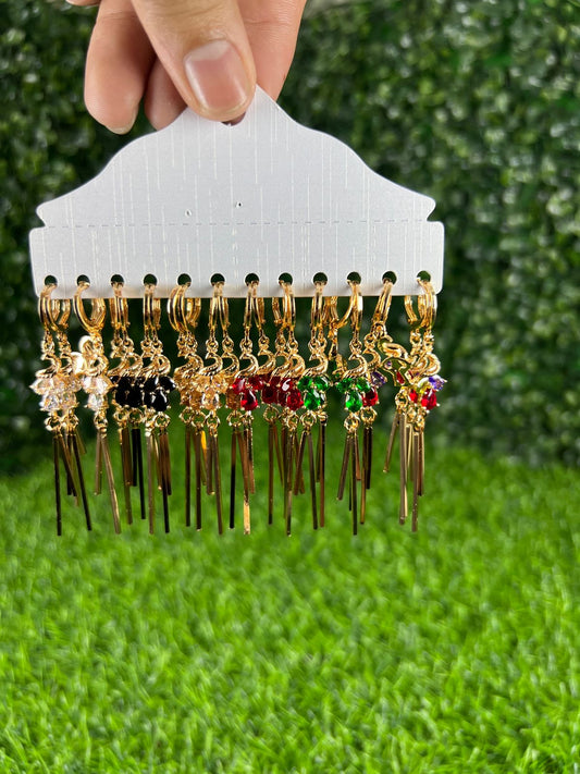 6 pairs | Golden zircon peacock earrings