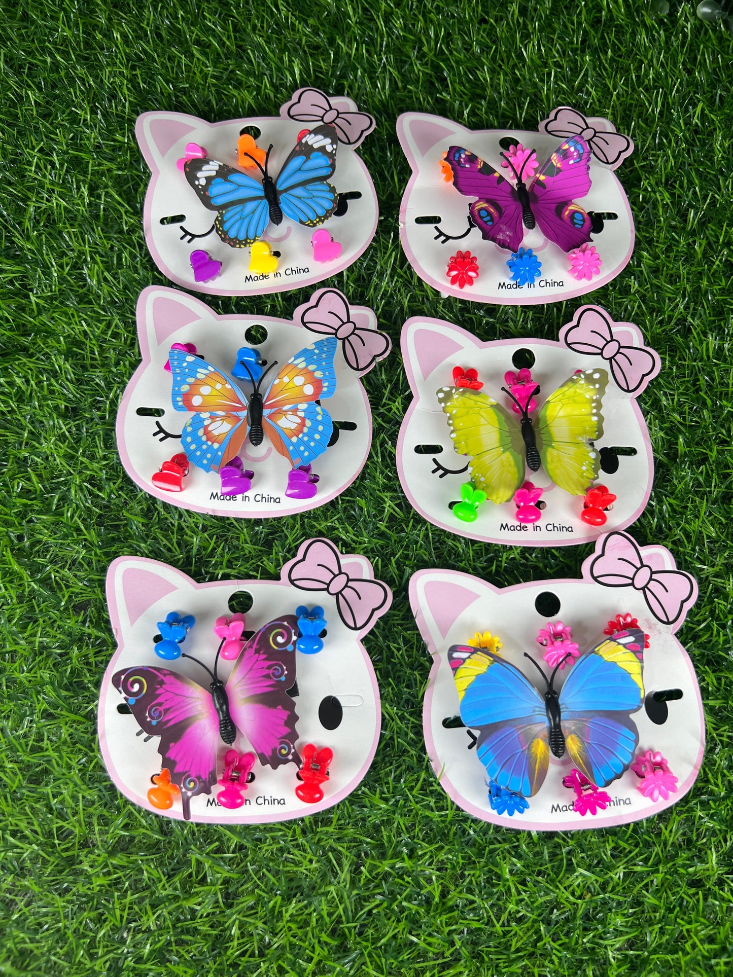 6 cards | Butterfly alligator clips and chutkies for kids