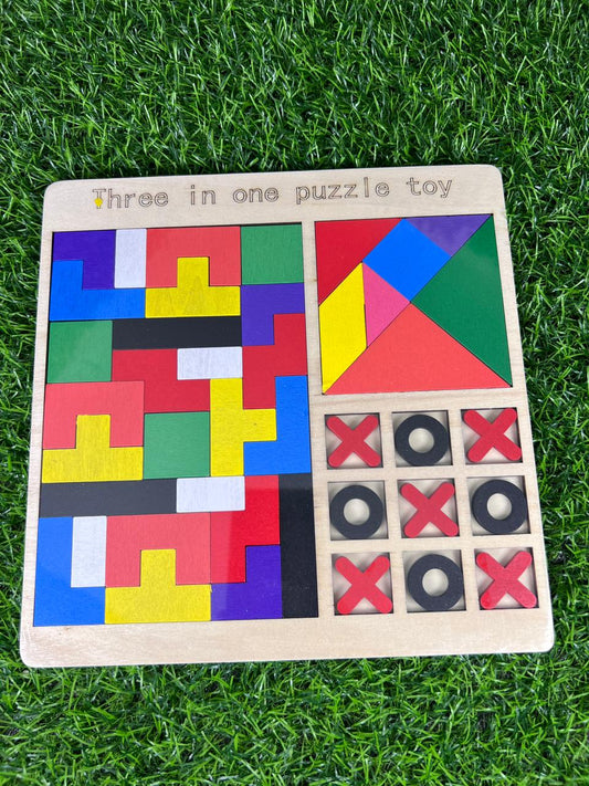 1 piece | Kids wooden three in 1 puzzle toy