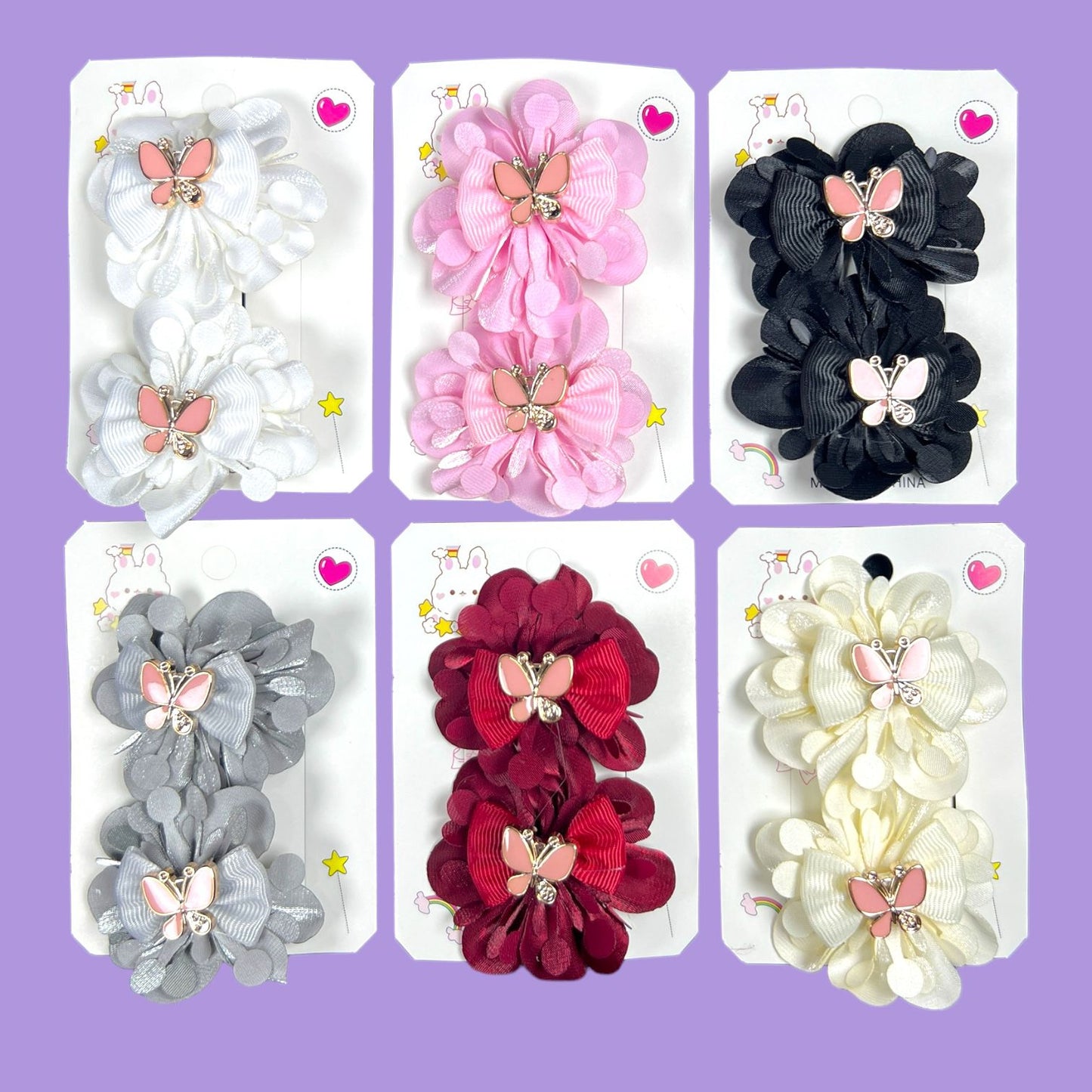 6 cards | Beautiful floral butterfly clips for girls