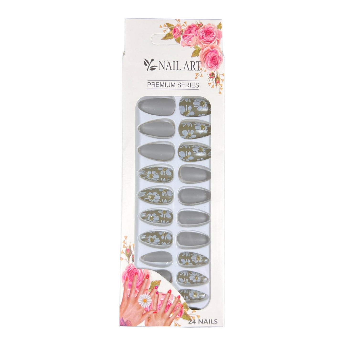 6 nails sets | 24 Matt false nails with glue sticker, ab-12