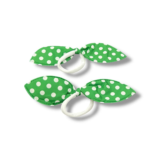 Green Polka Dot Bunny Ear Hair Ties – Set of 2