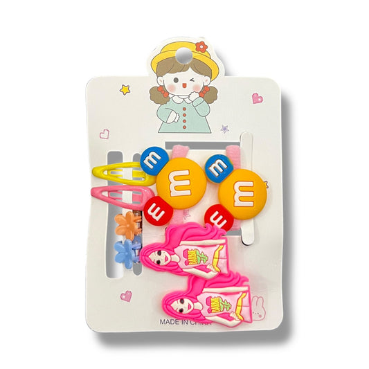 Cartoon Hair Accessories Set for Girls – M&M Style Clips & Bands
