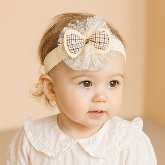 Baby Girl Elastic Headbands with Bow & Net Design