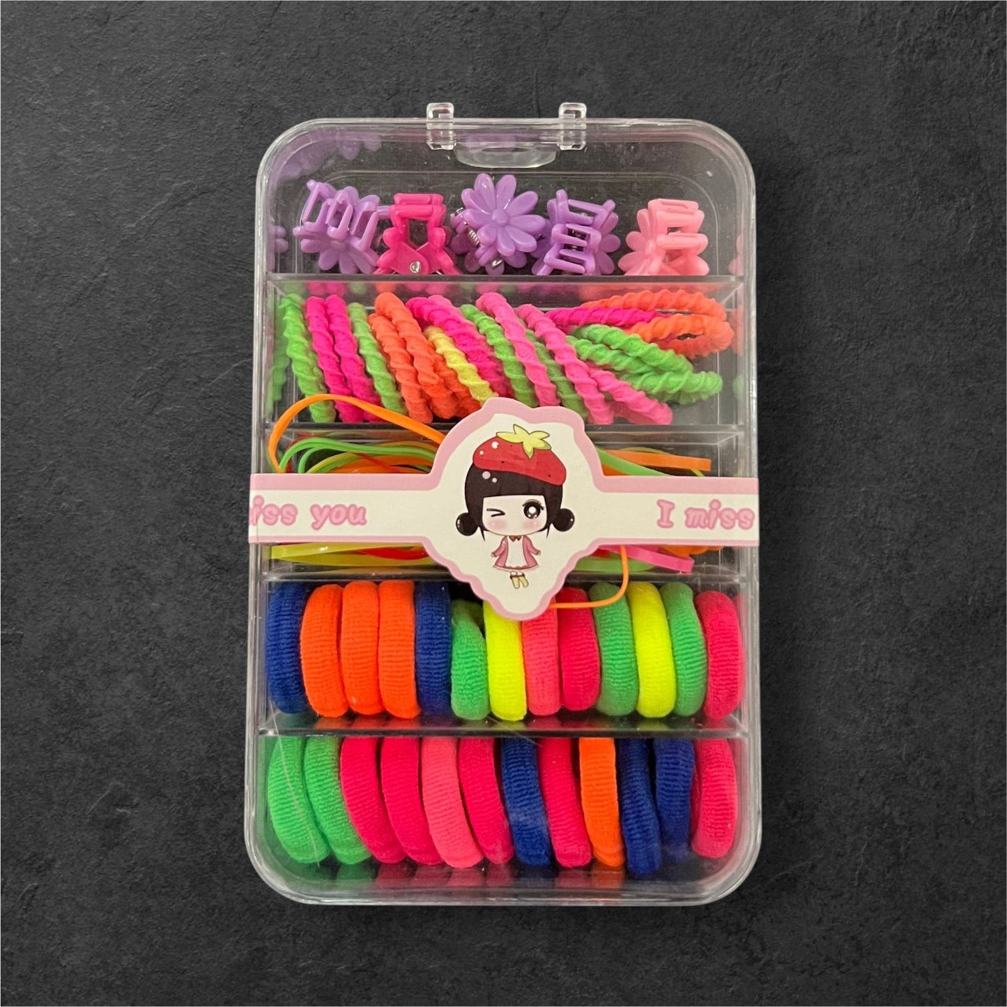 Kids Hair Accessories Gift Box – Multicolor Bands & Clips in Organizer Case