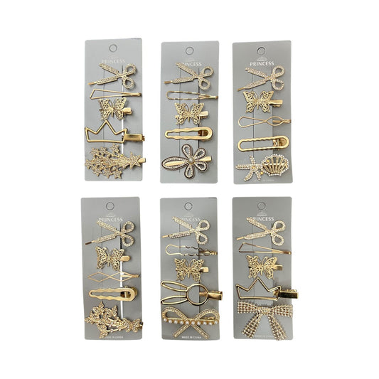 Princess Design Gold Hair Clips Set of 5 Clips for Women & Girls