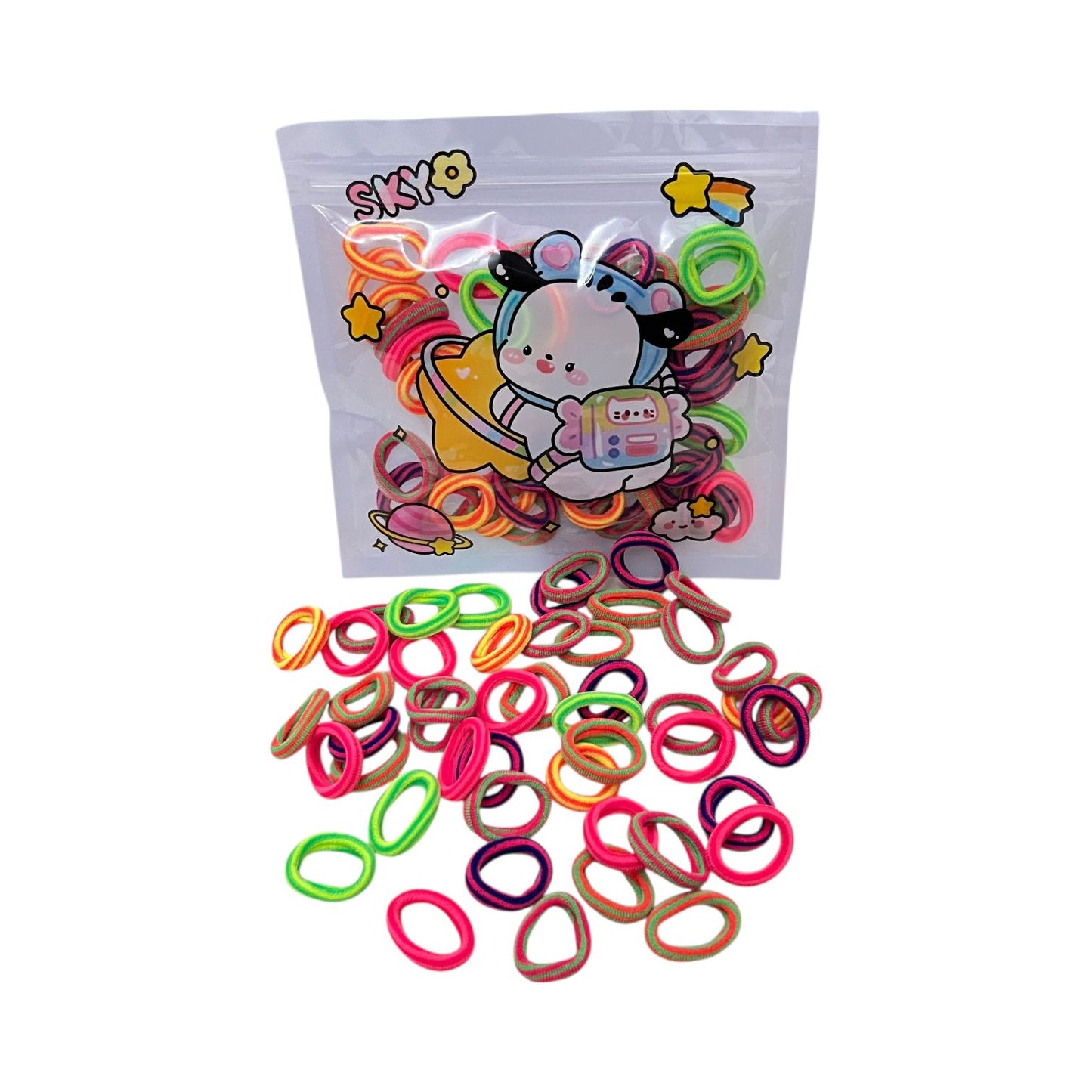 Soft Colorful Hair Bands in Cute Cartoon Pouch