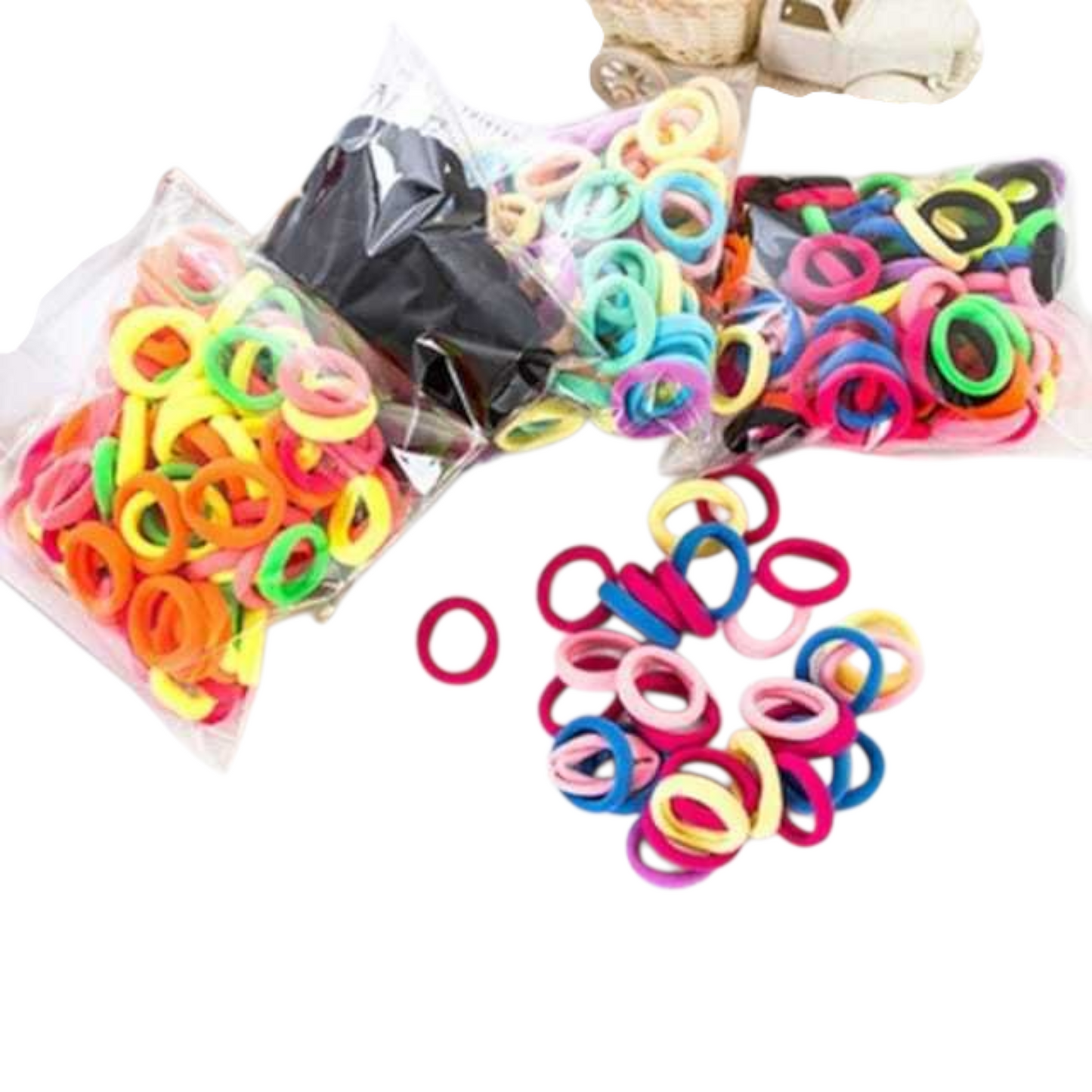 Assorted Hair Elastics - A Mix of Colors. Pack of 120 pcs