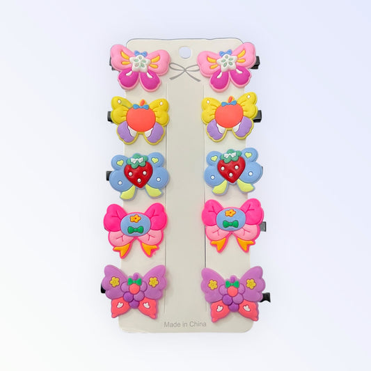 10 Pcs Cute Fruit & Bow Butterfly Hair Clips for Girls