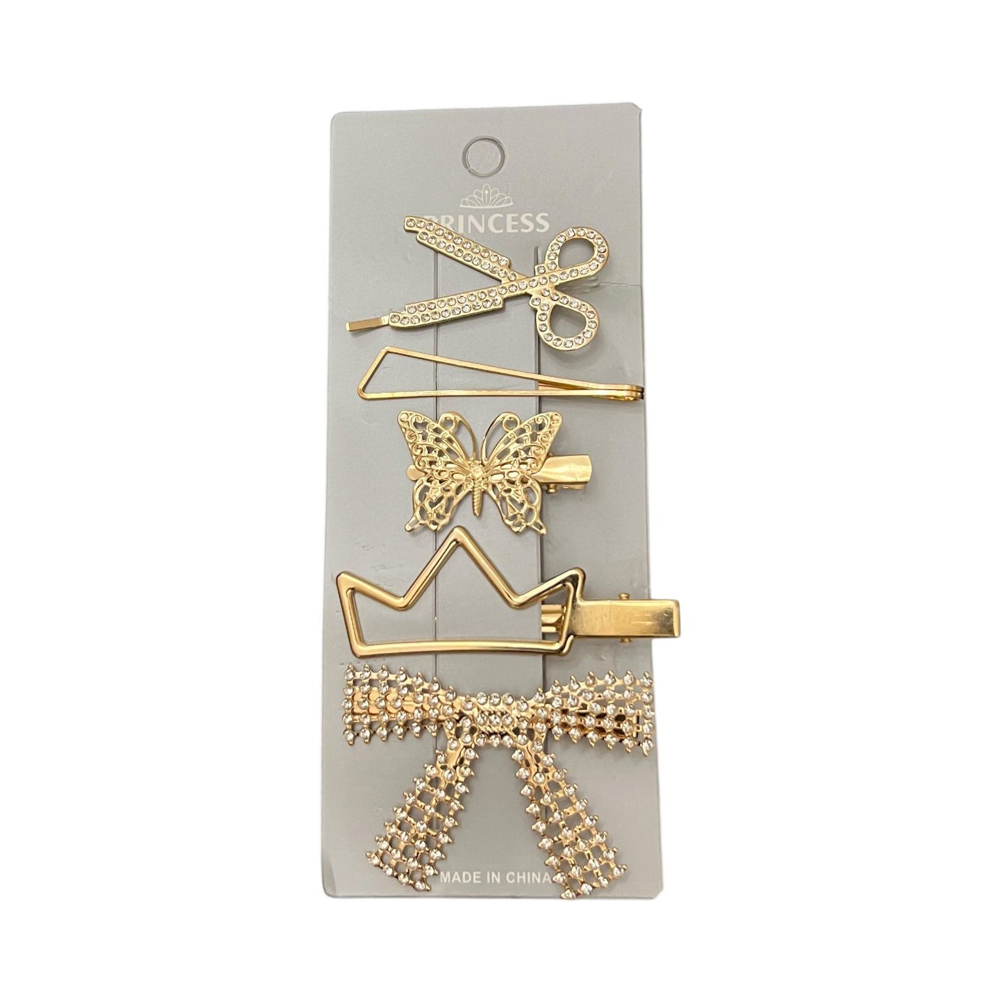 Princess Design Gold Hair Clips Set of 5 Clips for Women & Girls