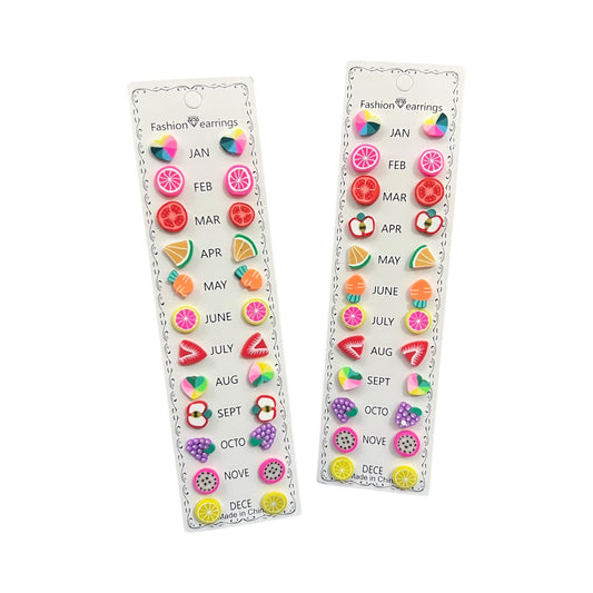 12 Pairs Cute Fruit Earrings Set for Kids – Wholesale Colorful Studs
