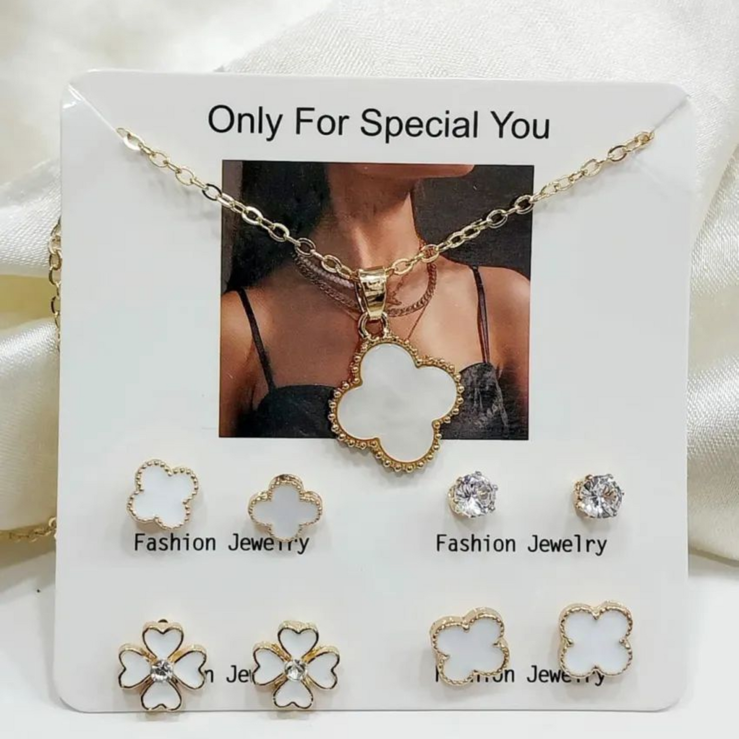 Elegant Clover Pendant & Earring Set