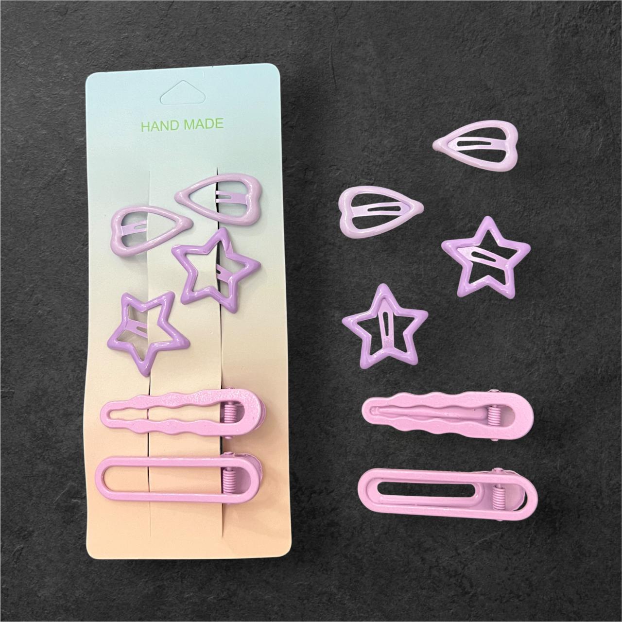 Girls 6-Piece Hair Clips Set – 2 Heart Tic Tac, 2 Star Tic Tac & 2 Hair Pins