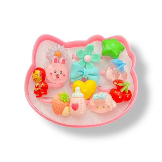 Cute Baby Girl Rings Set – 12pcs Cartoon & Floral Designs