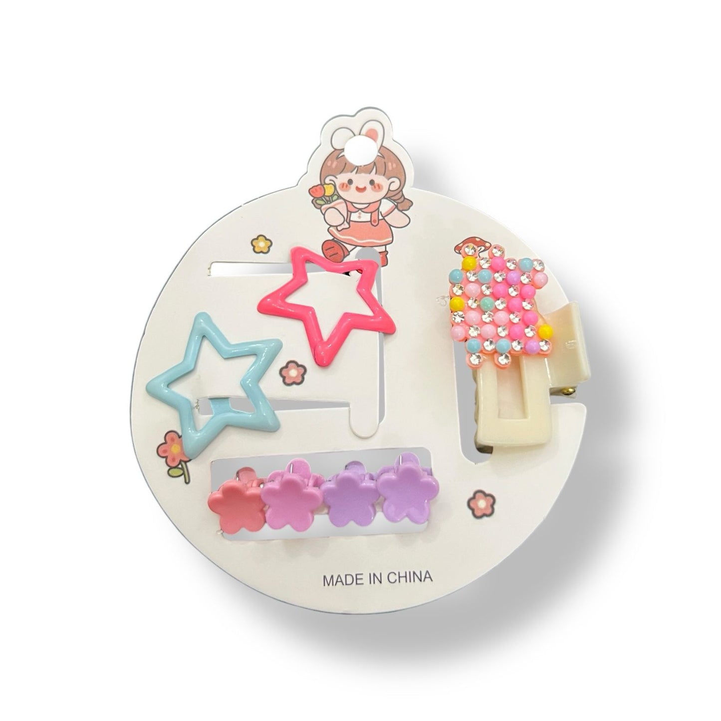 Cute Colorful Hair Clip Set for Girls – 2 Pc Star, 4 pcs small claws and 1 pc  beautiful Claw