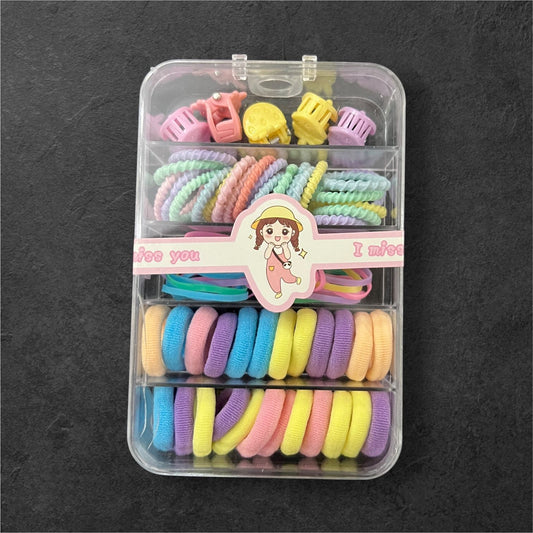 Kids Hair Accessories Gift Box – Multicolor Bands & Clips in Organizer Case